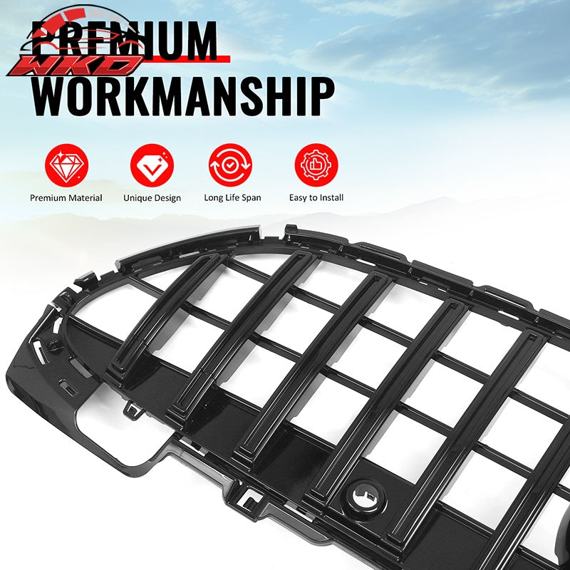 Fits 22-26 Benz C300 C43 AMG W206 GT Style Front Upper Grille Gloss Black ABS