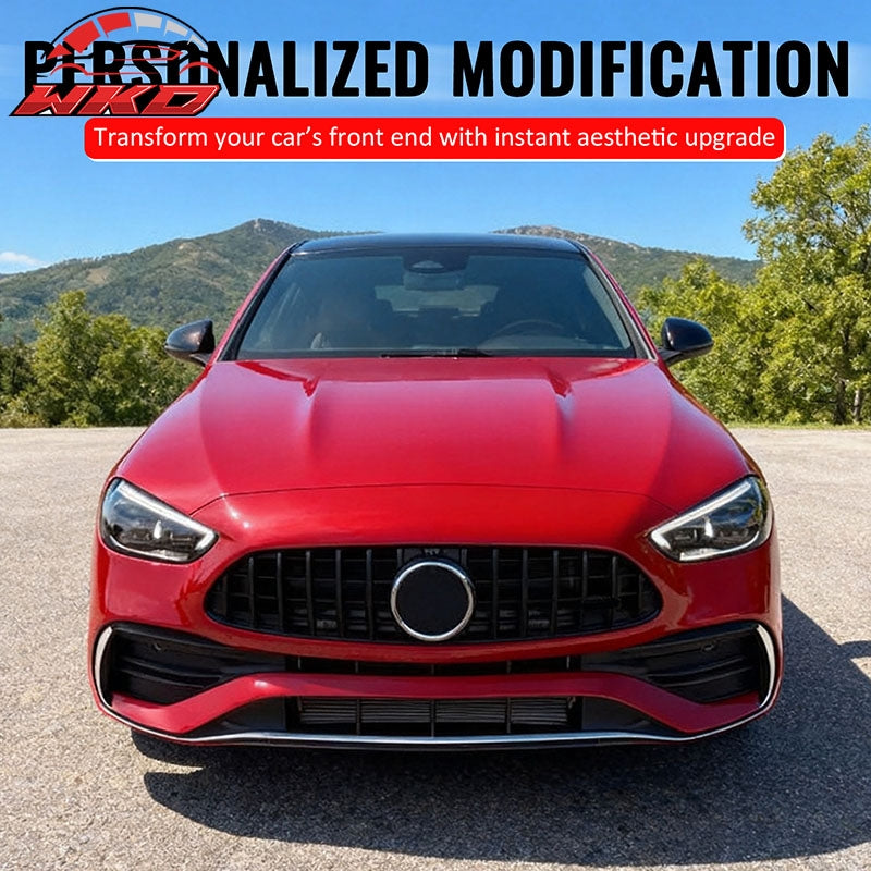 Fits 22-26 Benz C300 C43 AMG W206 GT Style Front Upper Grille Gloss Black ABS