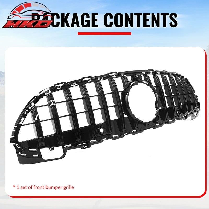Fits 22-26 Benz C300 C43 AMG W206 GT Style Front Upper Grille Gloss Black ABS