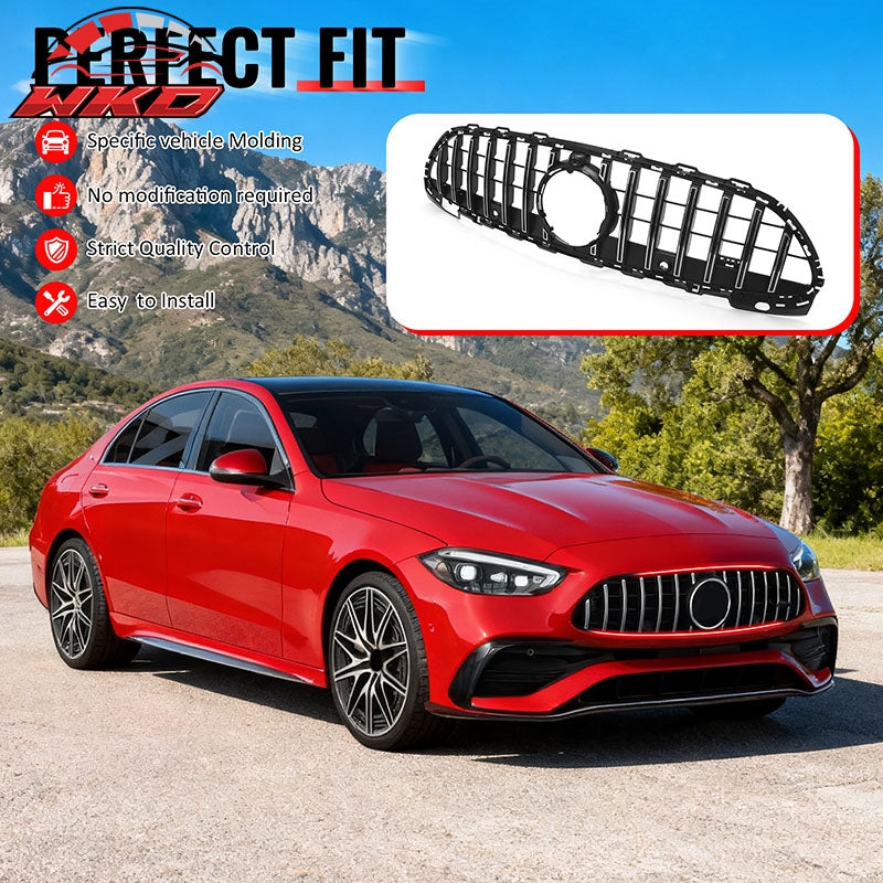 Fits 22-26 Benz C300 C43 AMG W206 GT Style Upper Grille Unpainted & Chrome ABS