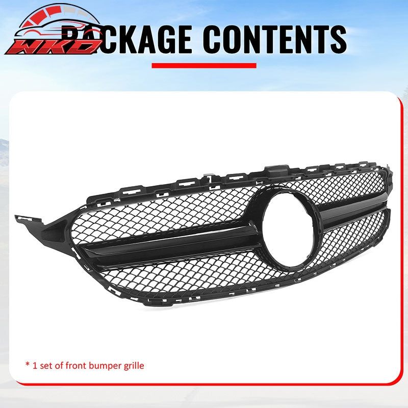 Fits 15-18 Benz C350e C450 AMG W205 C63 Style Front Upper Grille Gloss Black ABS