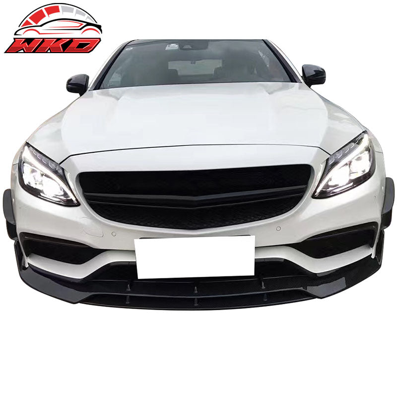 Fits 15-21 Mercedes C-Class W205 C63 AMG Front Bumper Fins Canards Carbon Fiber