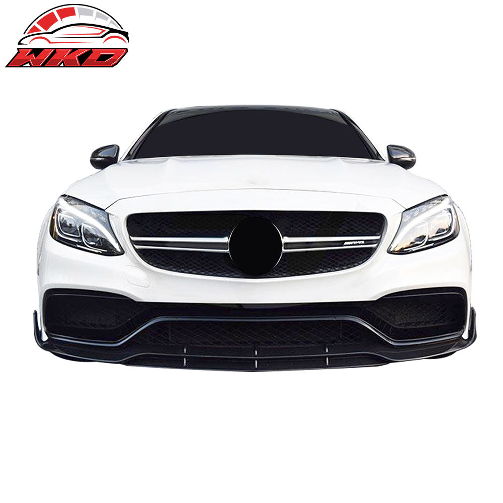 Fits 15-20 Benz W205 C Class C63 AMG Front Bumper Lip Spoiler Unpainted Black