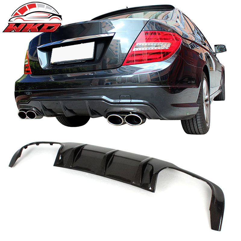 Fits 12-15 Benz W204 C Class C63 Style Rear Bumper Diffuser Matte Carbon Fiber