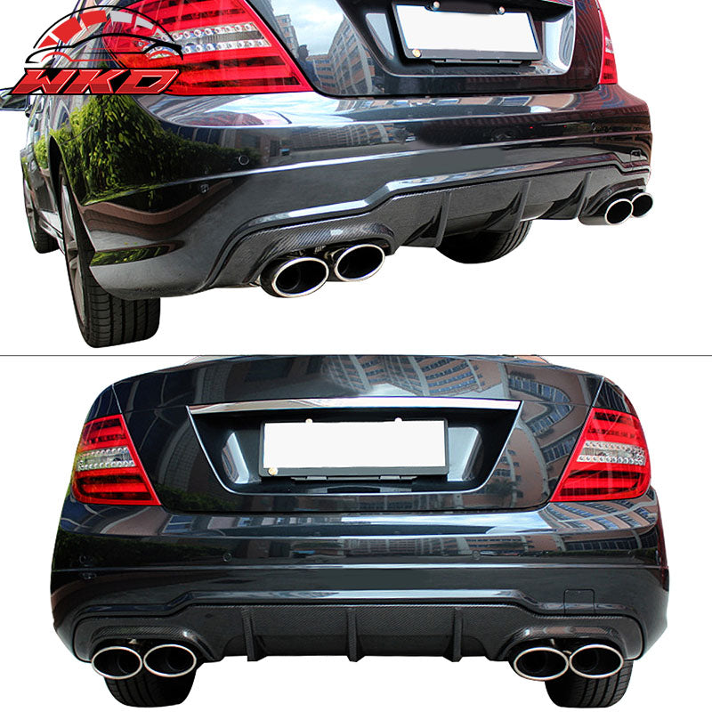 Fits 12-15 Benz W204 C Class C63 Style Rear Bumper Diffuser Matte Carbon Fiber