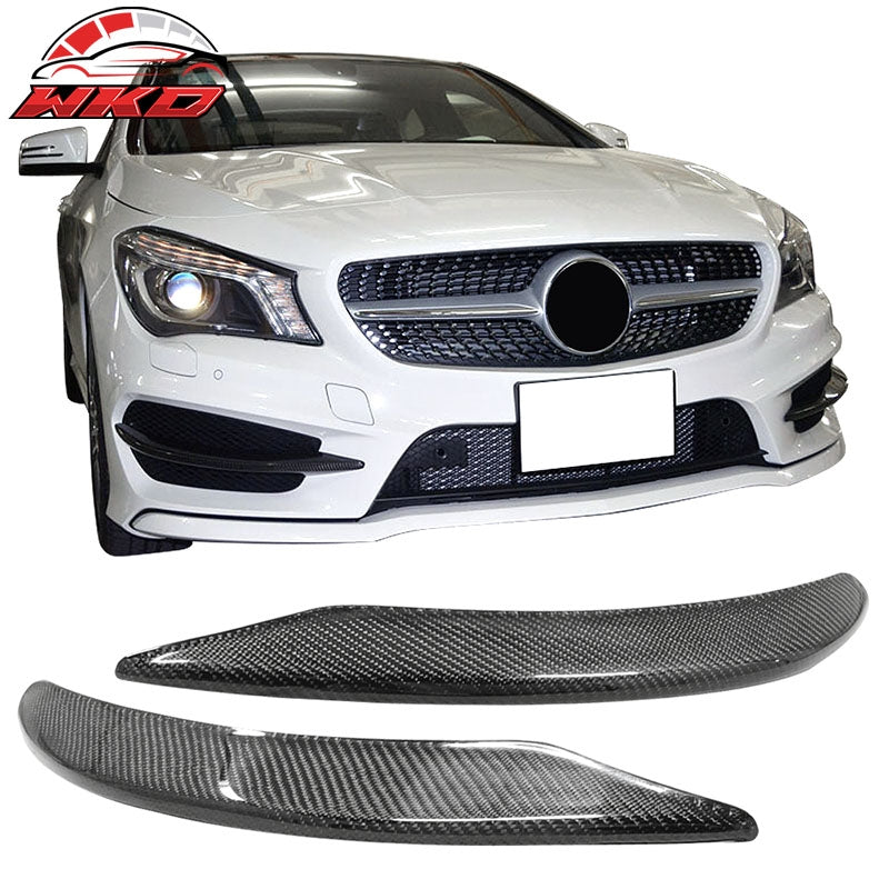 Fits 13-16 Benz CLA C117 Front Bumper Lip Overlays Winglets - Matte Carbon Fiber