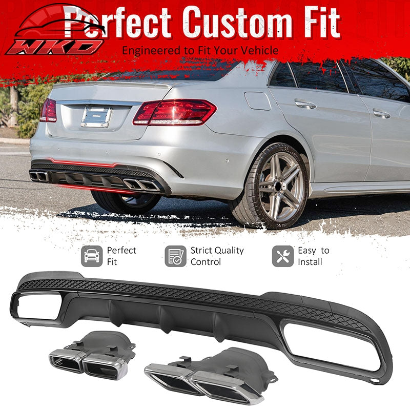 For 14-16 Benz E-Class E250 E350 E400 E63 Style Rear Diffuser Silver Exhaust Tip