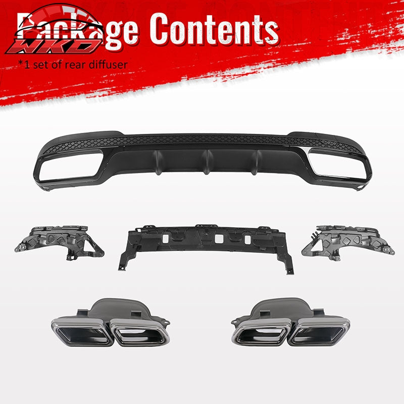 For 14-16 Benz E-Class E250 E350 E400 E63 Style Rear Diffuser Silver Exhaust Tip