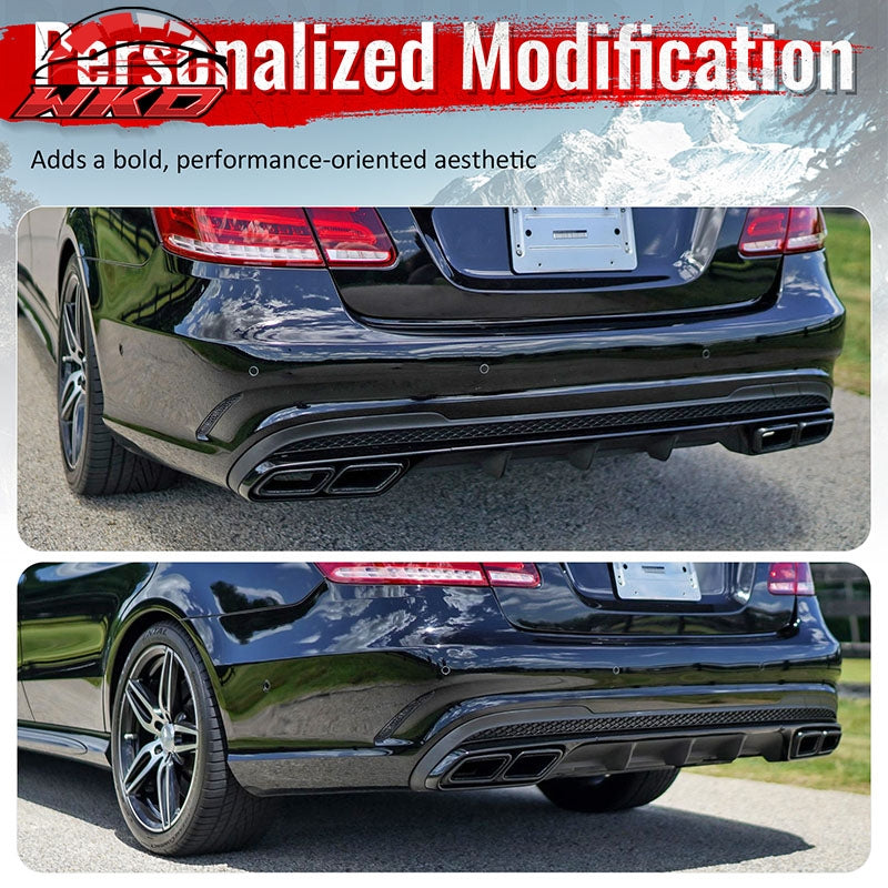 For 14-16 Benz E-Class E250 E350 E400 E63 Style Rear Diffuser Black Exhaust Tips