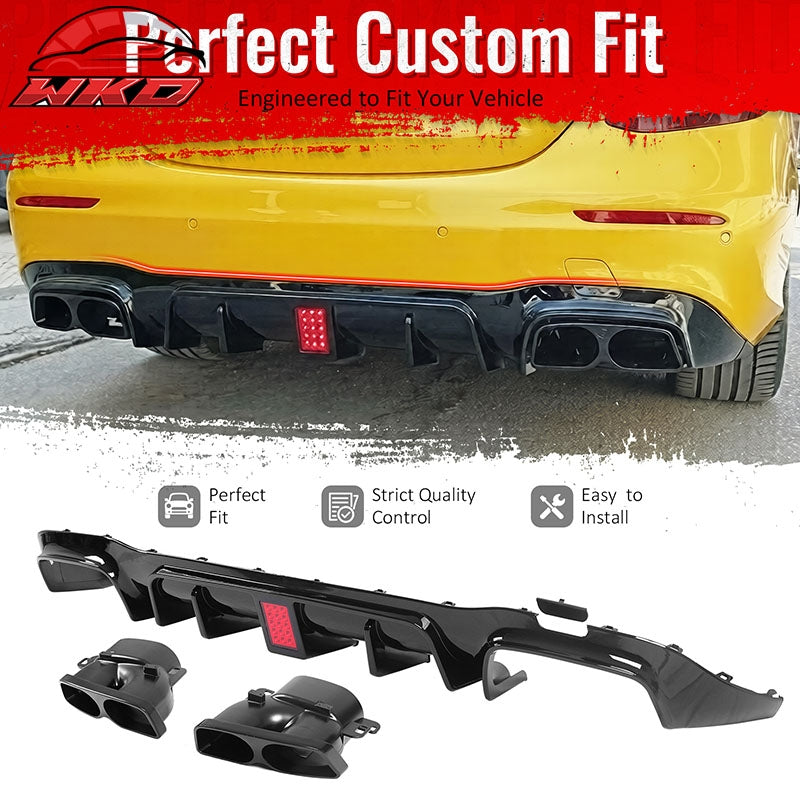 Fits 17-23 Benz E-Class E300 E400 Brabus Gloss Black Rear Diffuser Exhaust Tip