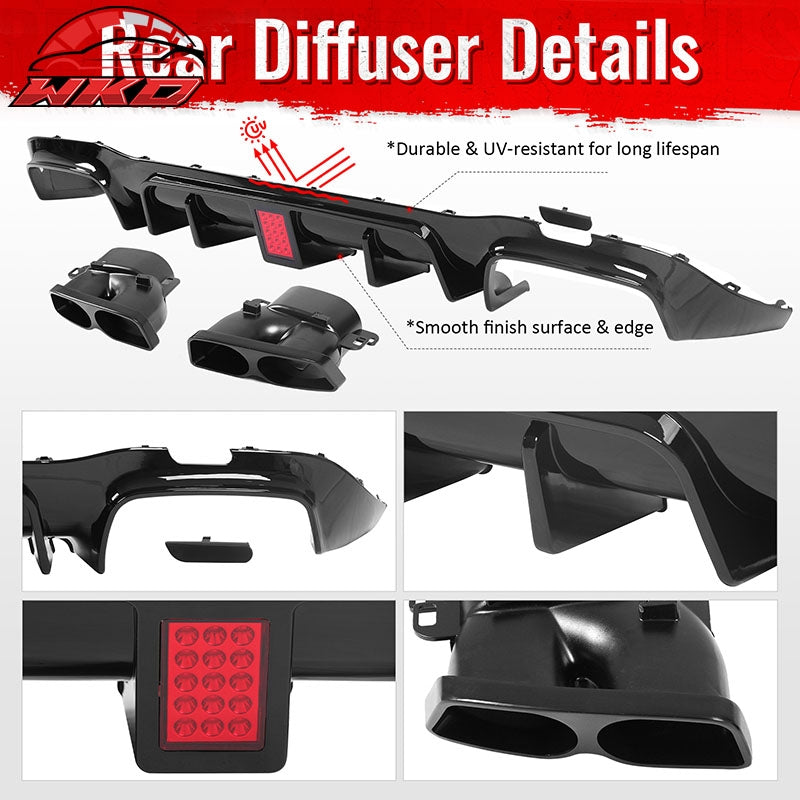 Fits 17-23 Benz E-Class E300 E400 Brabus Gloss Black Rear Diffuser Exhaust Tip