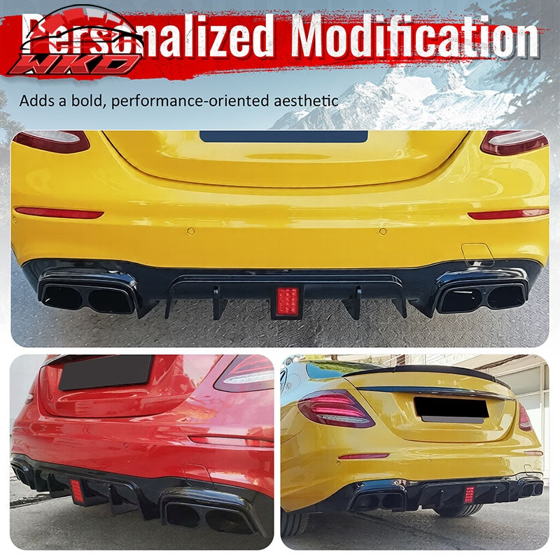 Fits 17-23 Benz E-Class E300 E400 Brabus Gloss Black Rear Diffuser Exhaust Tip