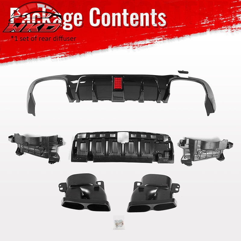 Fits 17-23 Benz E-Class E300 E400 Brabus Gloss Black Rear Diffuser Exhaust Tip