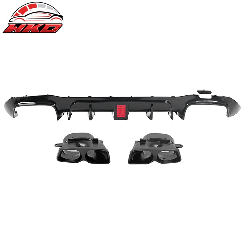Fits 17-23 Benz E-Class E300 E400 Brabus Gloss Black Rear Diffuser Exhaust Tip