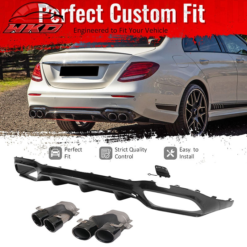 For 17-23 Benz E-Class E300 E400 E53 Style Gloss Black Rear Diffuser Exhaust Tip
