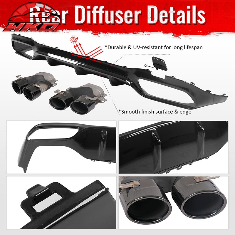 For 17-23 Benz E-Class E300 E400 E53 Style Gloss Black Rear Diffuser Exhaust Tip