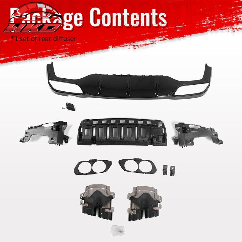 For 17-23 Benz E-Class E300 E400 E53 Style Gloss Black Rear Diffuser Exhaust Tip