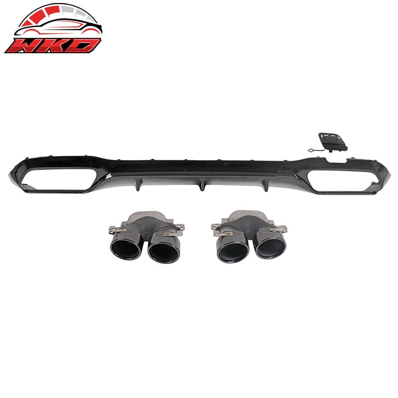For 17-23 Benz E-Class E300 E400 E53 Style Gloss Black Rear Diffuser Exhaust Tip