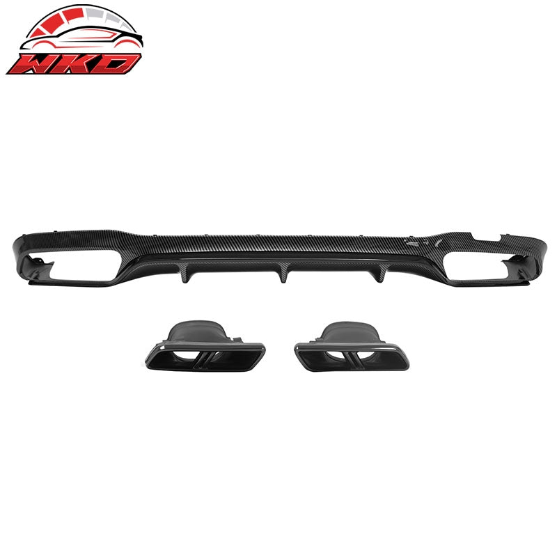 For 17-23 Benz E-Class E300 E400 E63 Carbon Fiber Print Rear Diffuser W/ Exhaust