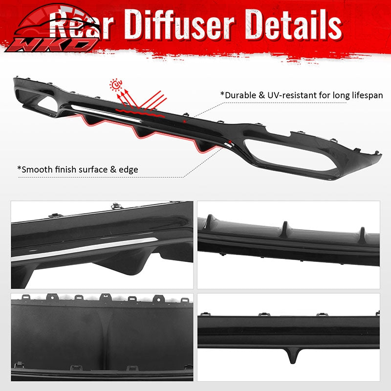 For 17-23 Benz E-Class E300 E400 E63 Style Gloss Black Rear Diffuser Exhaust Tip