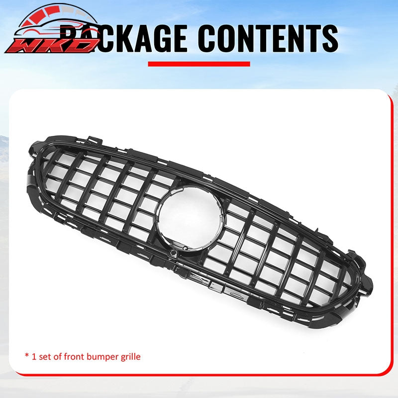 Fits 21-23 Benz E-Class E350 E450 GT Style Front Upper Grille Gloss Black ABS