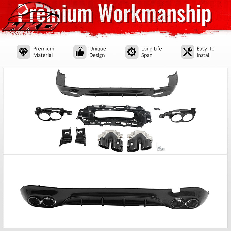 For 24-26 Benz E-Class E350 E450 Sedan W214 E53 Style Rear Diffuser Exhaust Tips