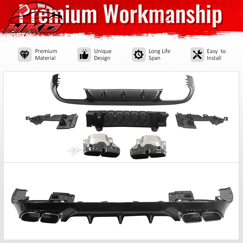 Fits 17-23 Benz E-Class E400 E450 E550 C238 E63 Style Rear Diffuser Exhaust Tips
