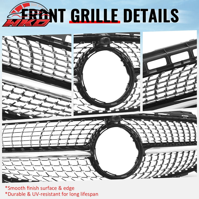 Fits 17-20 Benz E350 E400 E450 Diamond Style Upper Grille Gloss Black Chrome ABS