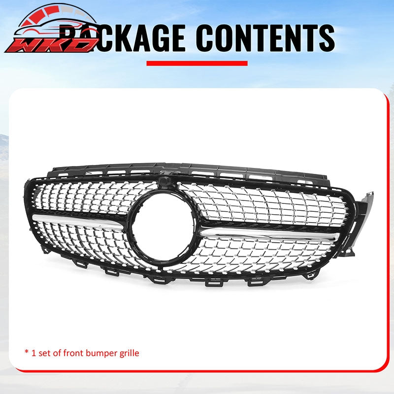 Fits 17-20 Benz E350 E400 E450 Diamond Style Upper Grille Gloss Black Chrome ABS