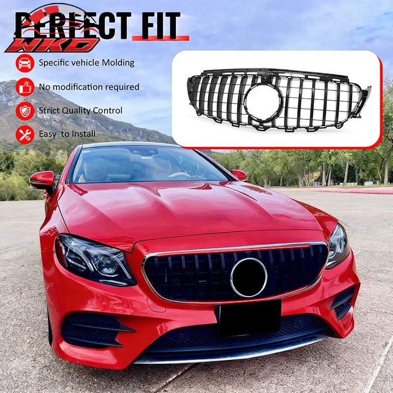 Fits 17-20 Benz E350 E400 E450 E43 GT Style Front Upper Grille Gloss Black ABS