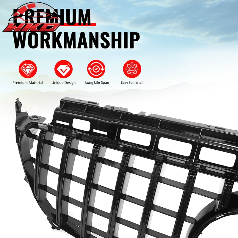 Fits 17-20 Benz E350 E400 E450 E43 GT Style Front Upper Grille Gloss Black ABS