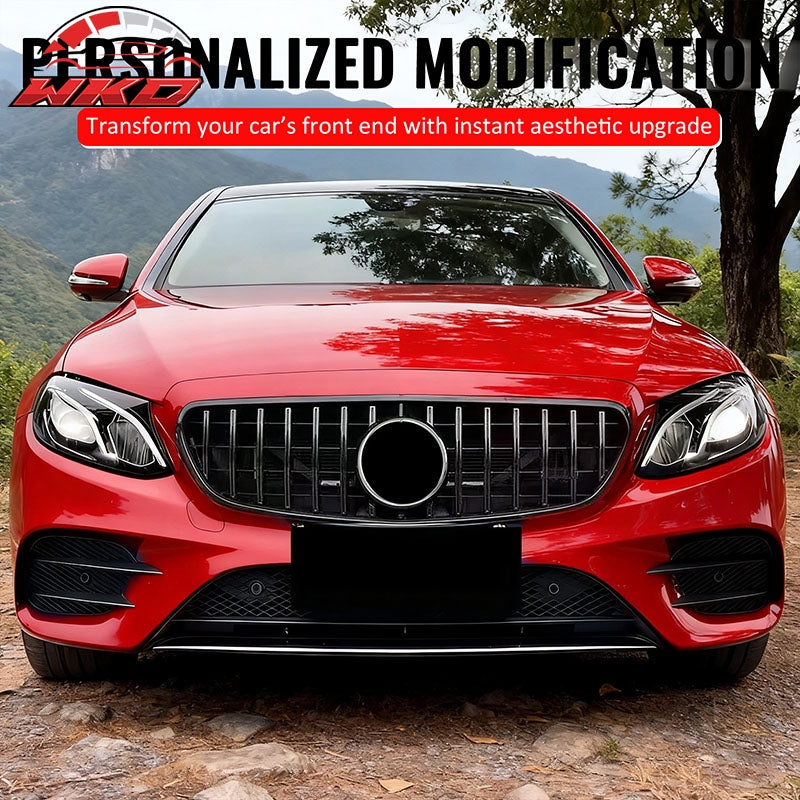 Fits 17-20 Benz E350 E400 E450 E43 GT Style Front Upper Grille Gloss Black ABS
