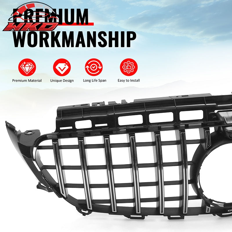 Fits 17-20 Benz E350 E400 E450 E43 GT Style Upper Grille Unpainted + Chrome ABS