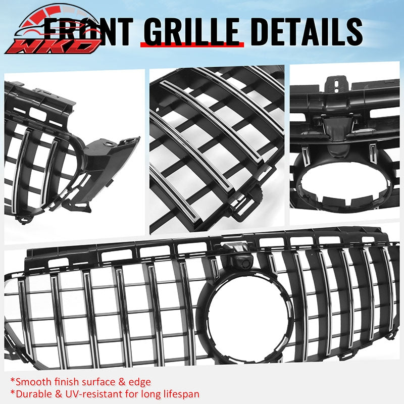 Fits 17-20 Benz E350 E400 E450 E43 GT Style Upper Grille Unpainted + Chrome ABS