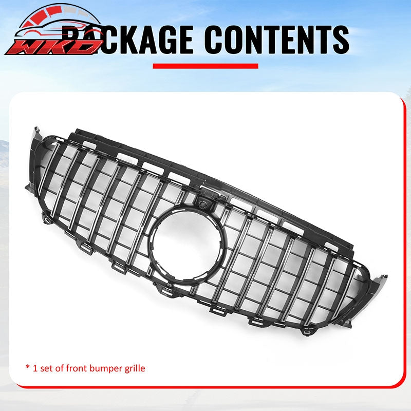 Fits 17-20 Benz E350 E400 E450 E43 GT Style Upper Grille Unpainted + Chrome ABS