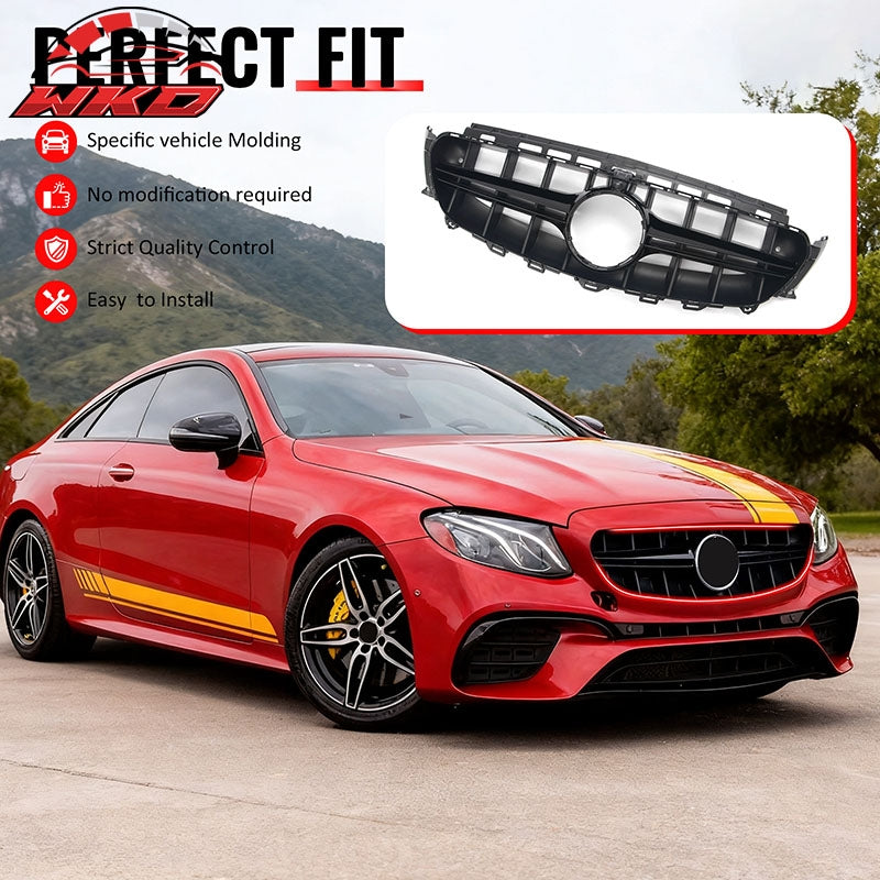 Fits 17-20 Benz E350 E450 E43 W213 E63 Style Front Grille Gloss Black Trim PP
