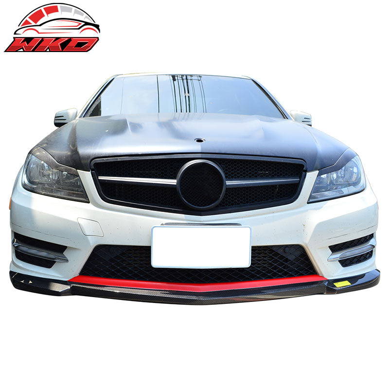 Fits 12-14 W204 Sedan IKON Style Front Bumper Lip Spoiler - Matte Carbon Fiber