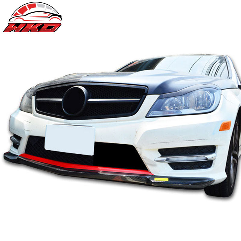Fits 12-14 W204 Sedan IKON CF Front Bumper Lip Spoiler & Red Line
