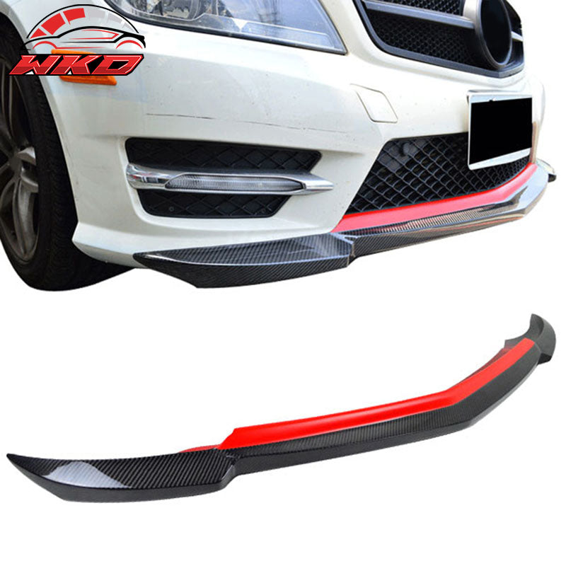 Fits 12-14 W204 Sedan IKON CF Front Bumper Lip Spoiler & Red Line