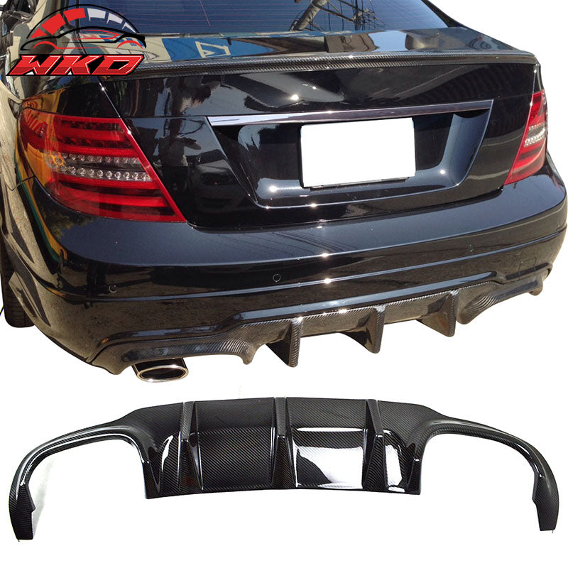 Fits 12-14 C Class W204 LCI Sport Rear Bumper Diffuser Lip Matte Carbon Fiber