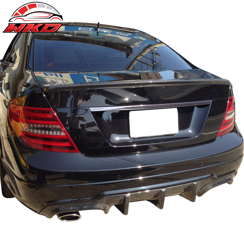 Fits 12-14 C Class W204 LCI Sport Rear Bumper Diffuser Lip Matte Carbon Fiber