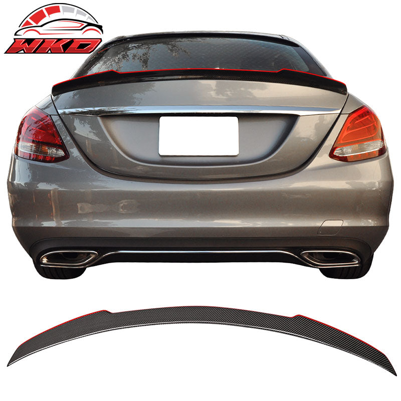 Fits 15-21 Benz W205 C Class Sedan V Style Matte Carbon Fiber Rear Trunk Spoiler