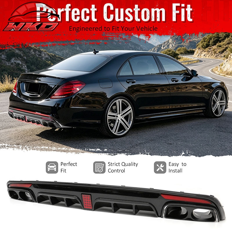 Wholesale 14-17 Benz S-Class W222 Gloss Black Brabus Style Rear Diffuser & Exhaust - Wikond Auto