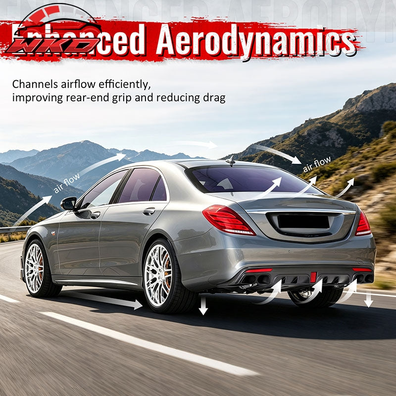 Wholesale 14-17 Benz S-Class W222 Gloss Black Brabus Style Rear Diffuser & Exhaust - Wikond Auto