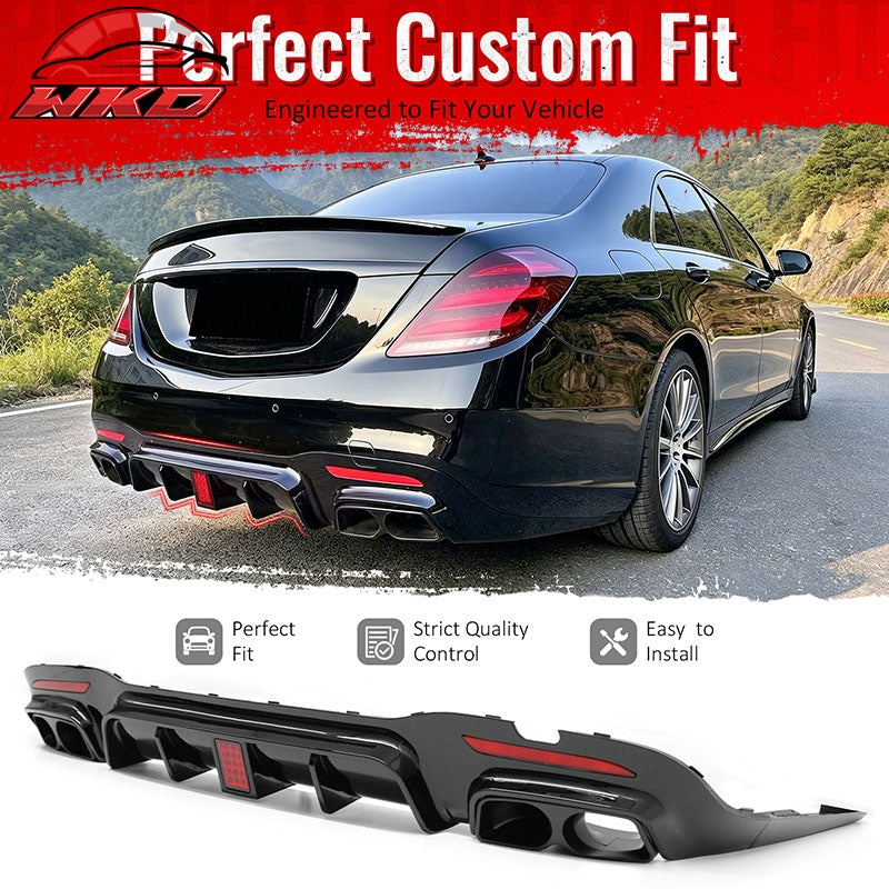 Wholesale 18-20 Benz S-Class W222 V222 Gloss Black BS Style Rear Diffuser & Exhaust - Wikond Auto