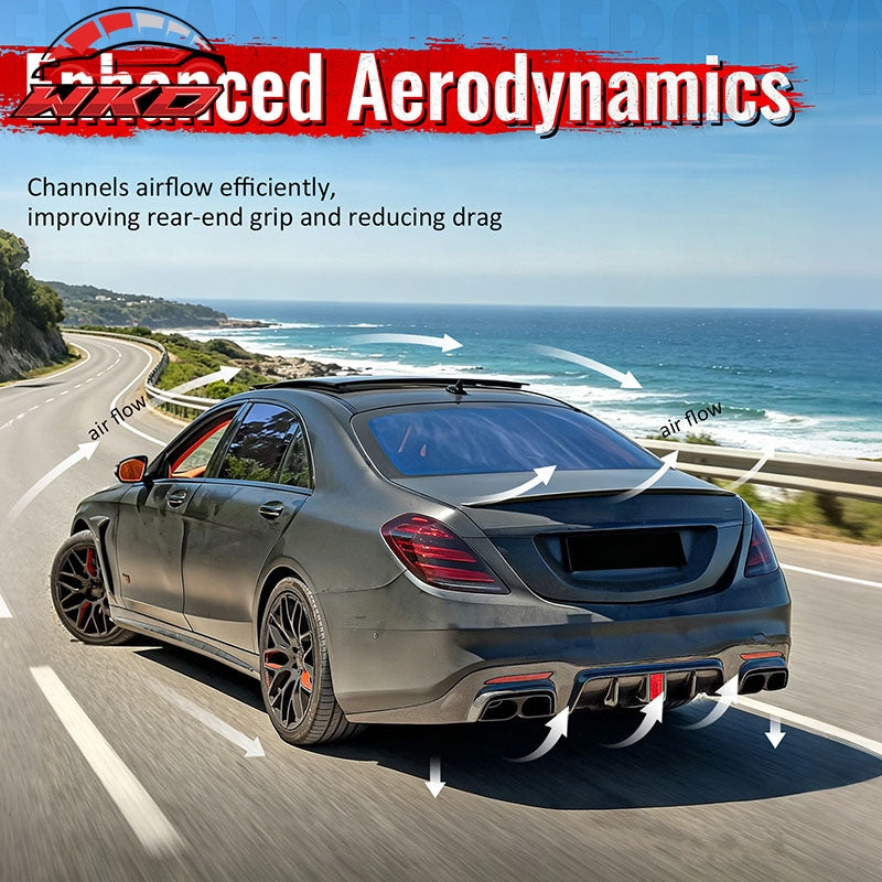 Wholesale 18-20 Benz S-Class W222 V222 Gloss Black BS Style Rear Diffuser & Exhaust - Wikond Auto