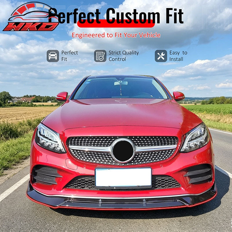 For 19-22 Benz W205 C-Class C200 C300 C180 BR Style Front Bumper Lip Gloss Black