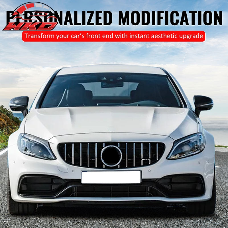 Fits 15-18 Benz W205 C-Class C63 AMG Grille GTR Style Bumper Upper Grill Silver