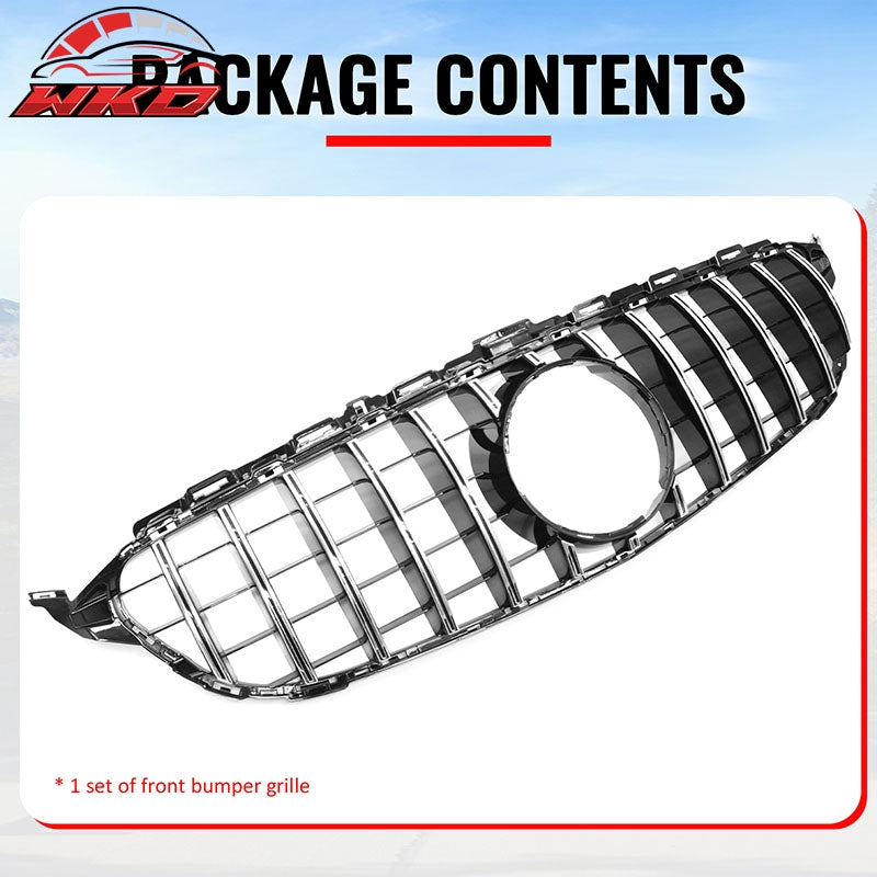 Fits 15-18 Benz W205 C-Class C63 AMG Grille GTR Style Bumper Upper Grill Silver