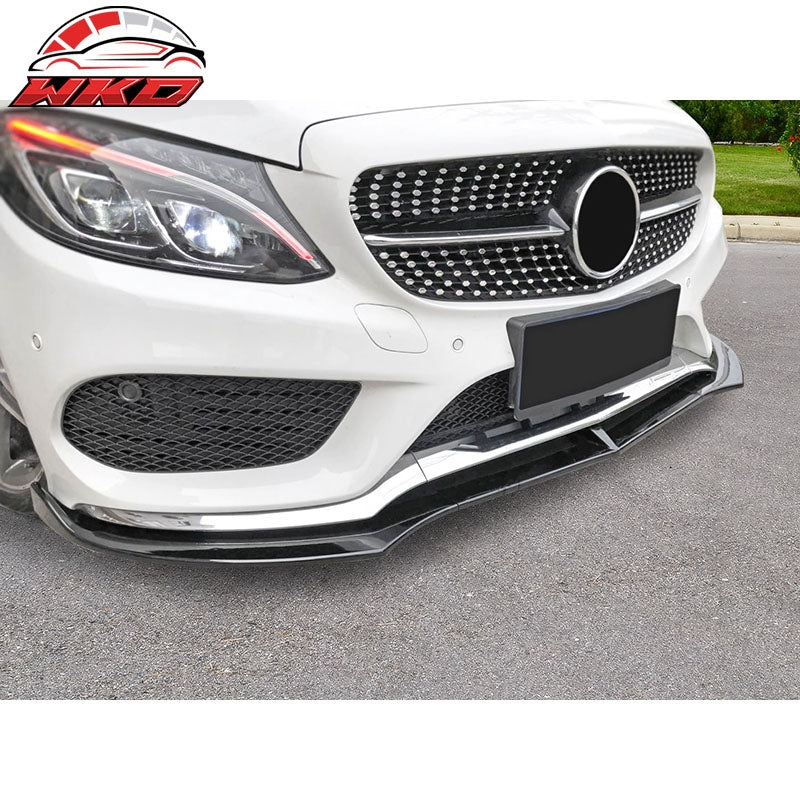 Fits 15-18 Benz W205 C-Class DP Style Front Bumper Lip Spoiler PP - Gloss Black